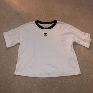 Adidas T-Shirt White High Neck Crop Top Size L